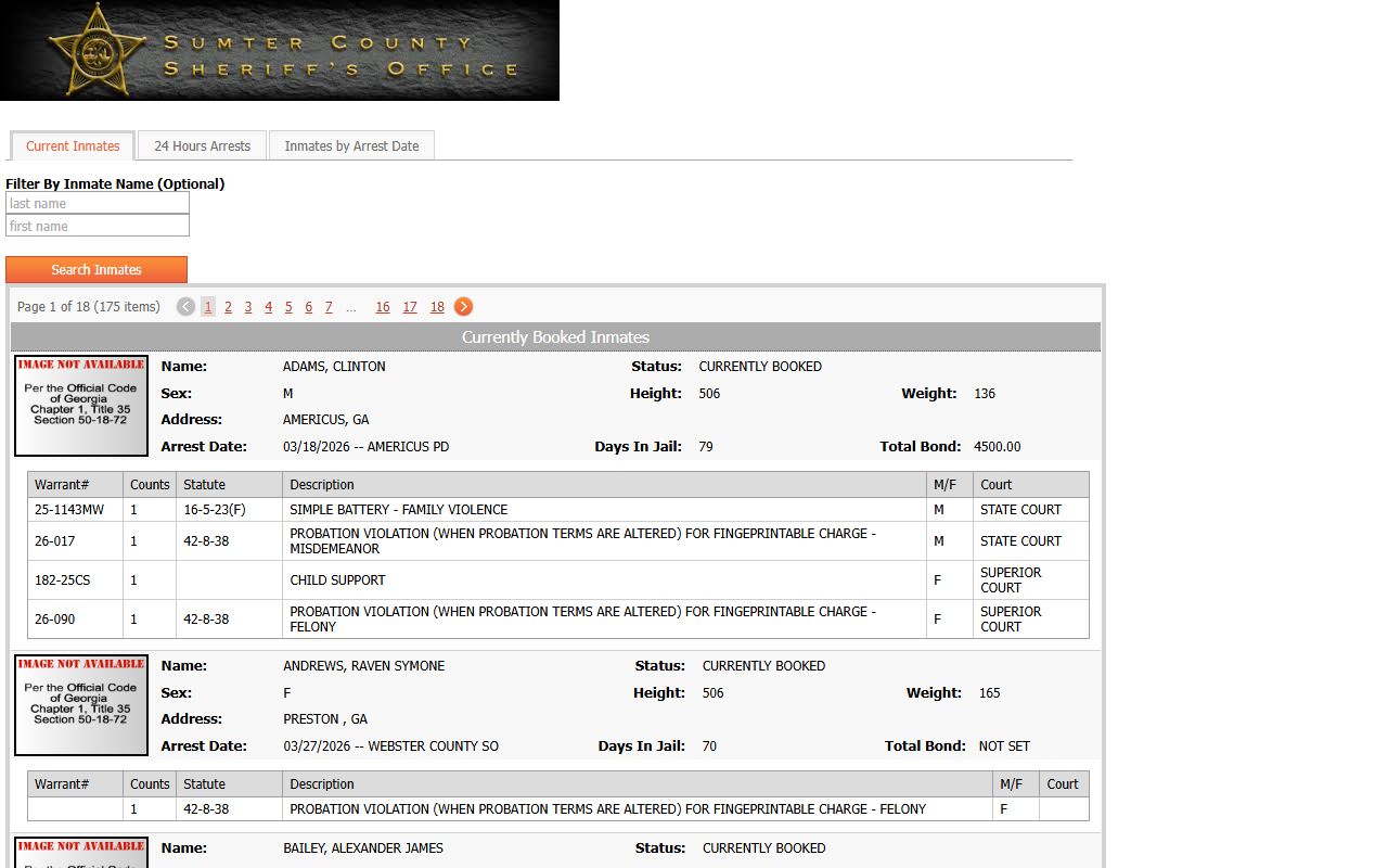 Sumter County inmate records current inmates roster