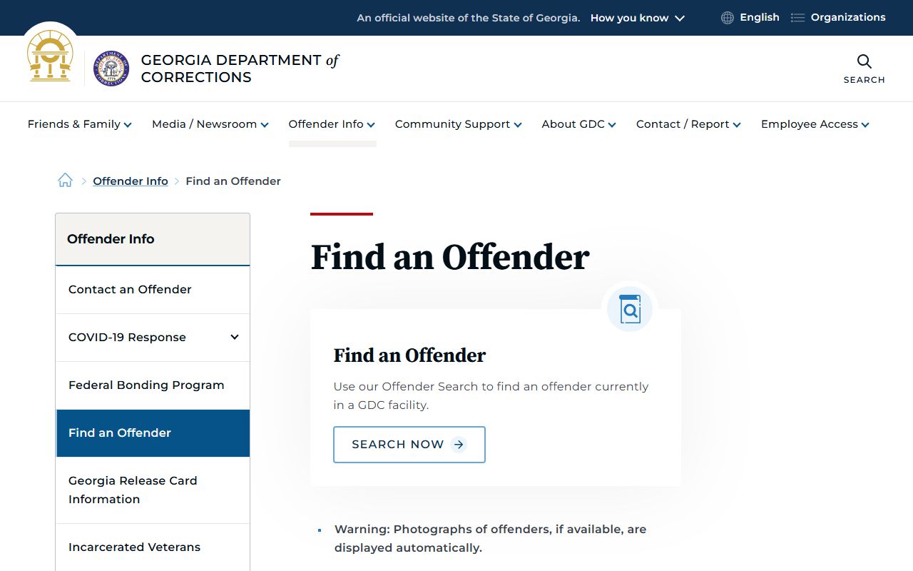 GDC Find an Offender search for Sumter County Correctional Institute inmates
