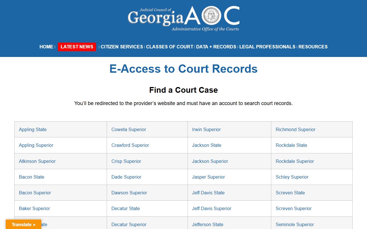 Sumter County court records after arrest Georgia e-access search